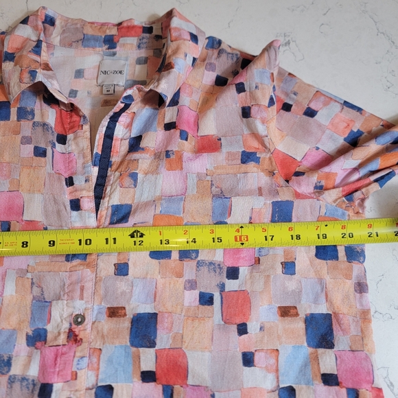 Nic+Zoe 100% cotton Abstract Print Button Front colorful Tunic Top Medium - Picture 8 of 10